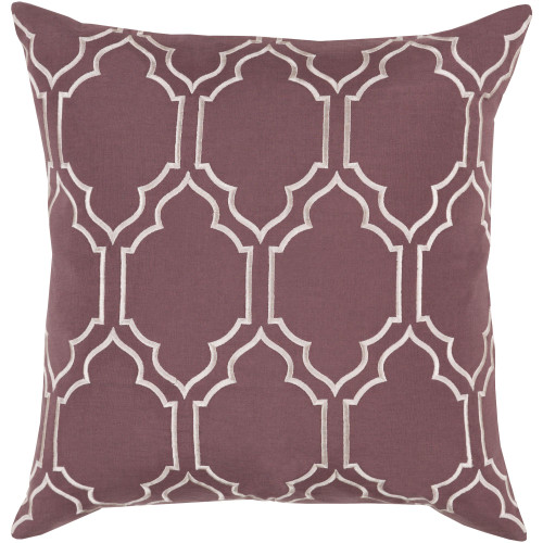 18" Purple and Ivory White Moroccan Style Square Throw Pillow Cover - IMAGE 1