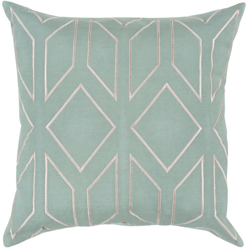 20" Green and Beige Geometric Square Throw Pillow Cover - IMAGE 1