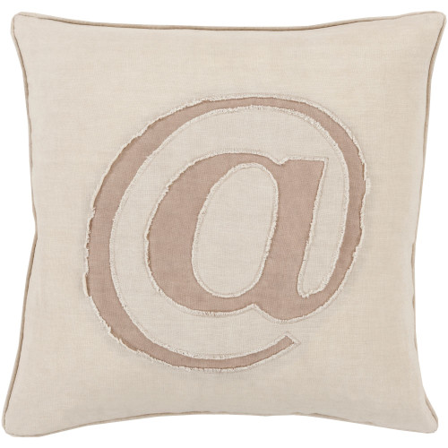 22" Ivory White and Taupe "@" Printed Contemporary Style Square Throw Pillow Cover - IMAGE 1