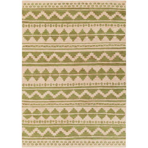 8' x 11' Geometric Green and Cream White Rectangular Area Throw Rug - IMAGE 1