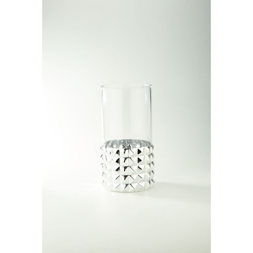 12" Silver Pyramid Pattern Cylindrical Glass Vase - IMAGE 1