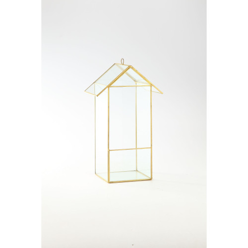 12.5" Gold Hand Blown Glass House Terrariums with Hinged Lid - IMAGE 1