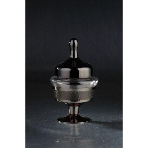 11.5" Black Candy Dish Jar with Finial Lid - IMAGE 1