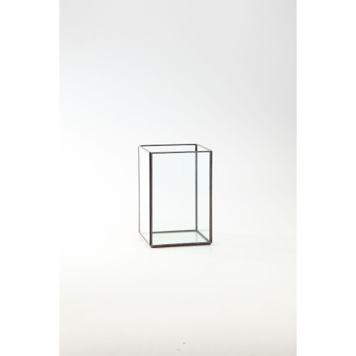 Rectangular Hand Blown Glass Terrarium - 7" - Clear and Black - IMAGE 1