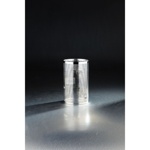 8" Metallic Silver Striped Cylindrical Glass Pillar Candleholder - IMAGE 1