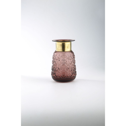 8.5" Brown Opaque Textured Hand Blown Glass Vase with Gold Bottle Neck - IMAGE 1