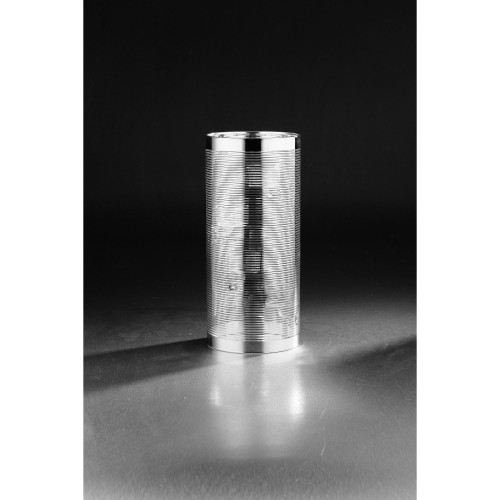 12" Metallic Silver Striped Cylindrical Glass Pillar Candleholder - IMAGE 1