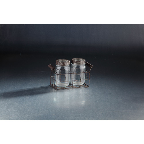 8.5" Clear Glass Jar with Rustic Brown Lid in a Tray Holder - IMAGE 1