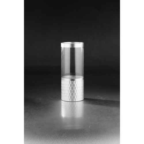 12" Silver Hexagon Cylindrical Hand Blown Glass Vase - IMAGE 1