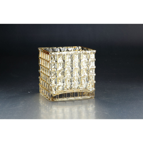 6" Gold Square Glass Block Votive Candle Holder - IMAGE 1