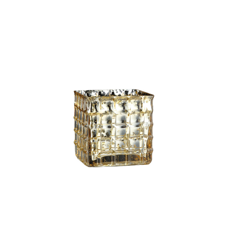 4.5" Gold Glass Block Tea Light Candle Holder - IMAGE 1