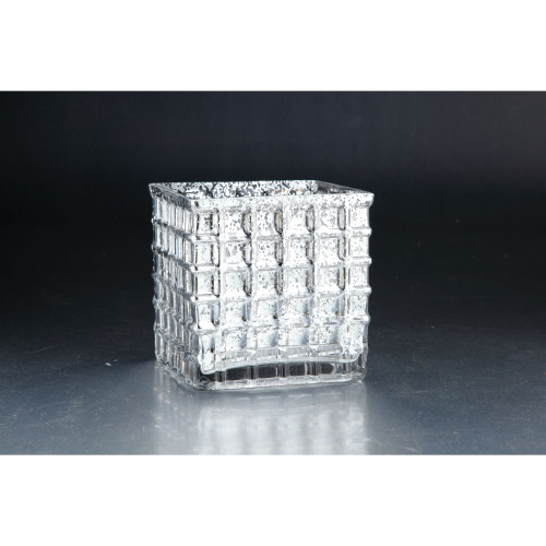 6" Silver Square Glass Block Votive Candle Holder - IMAGE 1