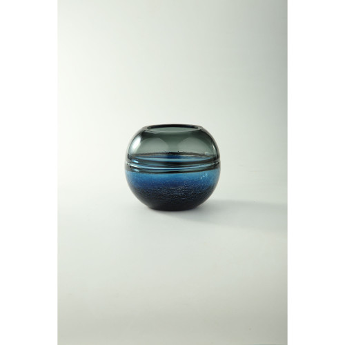 6.5" Black and Blue Ombre Crackled Hand Blown Sphere Glass Vase - IMAGE 1