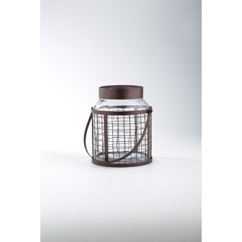 8.5" Clear and Brown Handblown Glass Jar with Holder - IMAGE 1
