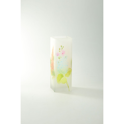 11" Floral Printed Square Hand Blown Glass Vase - IMAGE 1