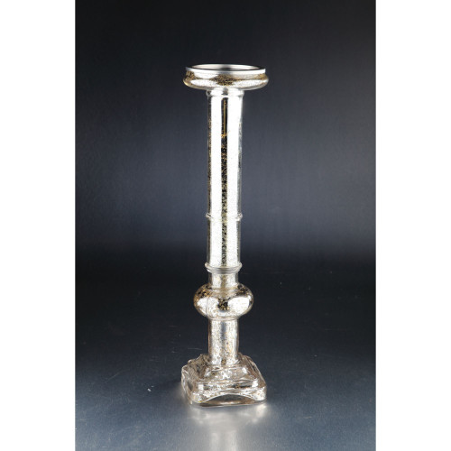 19.5" Metallic Silver Antique Baluster Design Mercury Glass Pillar Candle Holder - IMAGE 1