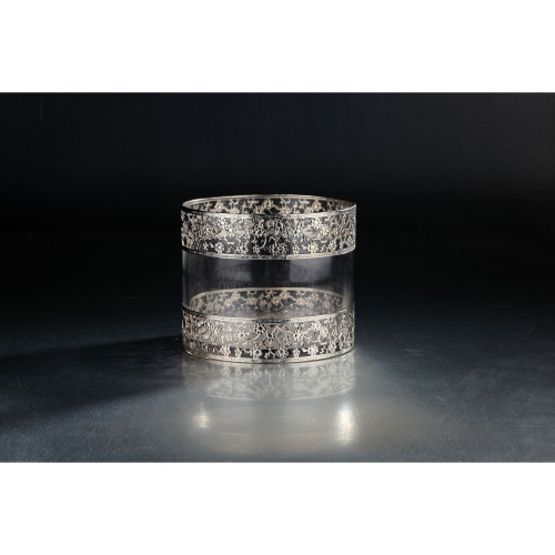 8" Clear and Silver Floral Pattern Cylindrical Glass Vase - IMAGE 1