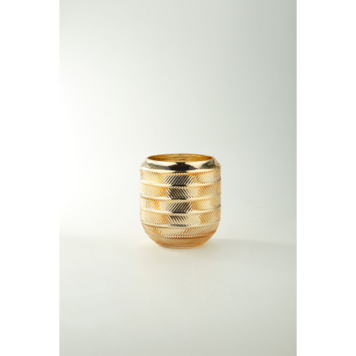6.5” Gold Embossed Diagonal Striped Cylinder Glass Vase - IMAGE 1