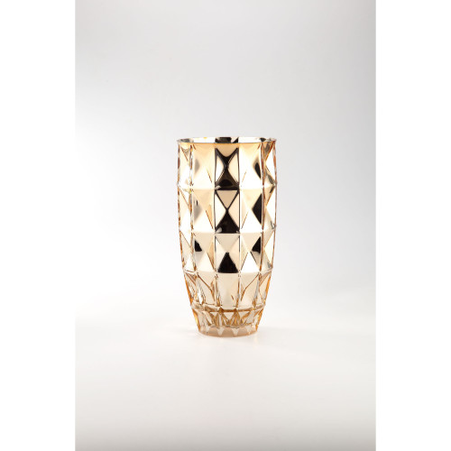 12.5” Gold Geometric Handblown Glass Vase Tabletop Decoration - IMAGE 1