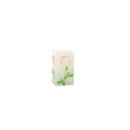 6.5" Clear Garden Rose Printed Square Flower Hand Blown Glass Vase - IMAGE 1