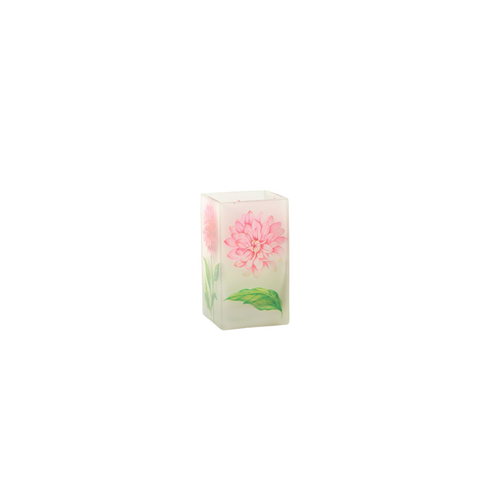 6.5" Clear Floral Printed Square Flower Hand Blown Glass Vase Tabletop - IMAGE 1