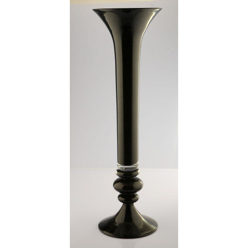 32.5" Shiny Tall Black Glass Vase with Clear Accent - IMAGE 1