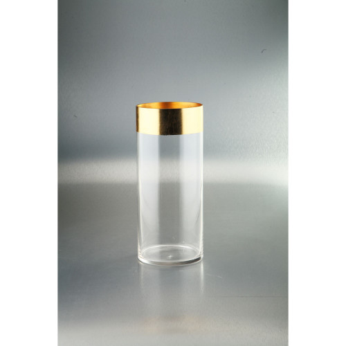 14" Clear and Gold Cylindrical Hand Blown Glass Vase - IMAGE 1