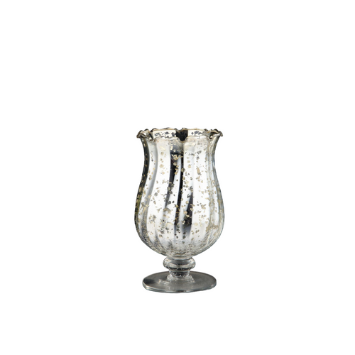 8.5” Metallic Silver Hurricane Glass Candle Holder - IMAGE 1