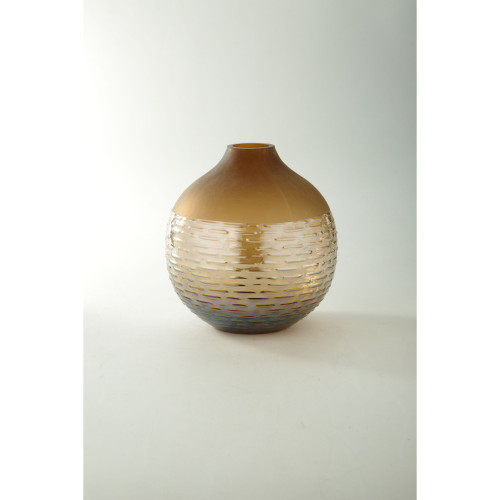 8.5” Brown Spherical Hand Blown Glass Flower Vase - IMAGE 1