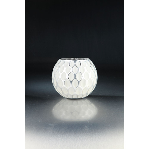 8.5" White and Clear Oval Shape Pattern Glass Vase - IMAGE 1