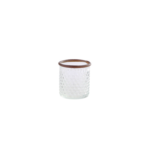 5" Clear and Brown Textured Dot Pattern Cylindrical Glass Vase with Rim Leather - IMAGE 1