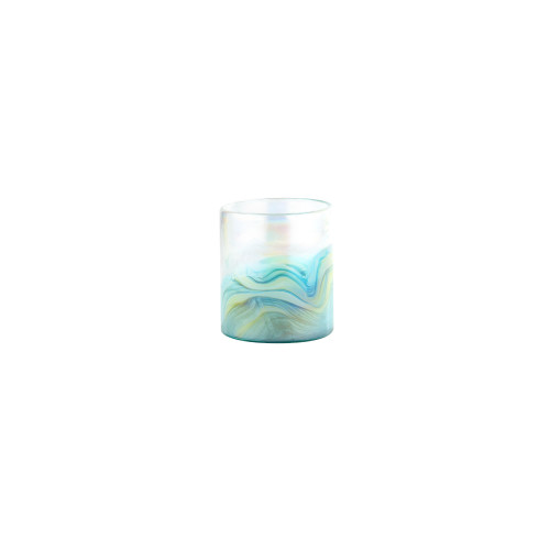 6.5" Blue and Yellow Abstract Design Cylindrical Glass Vase - IMAGE 1