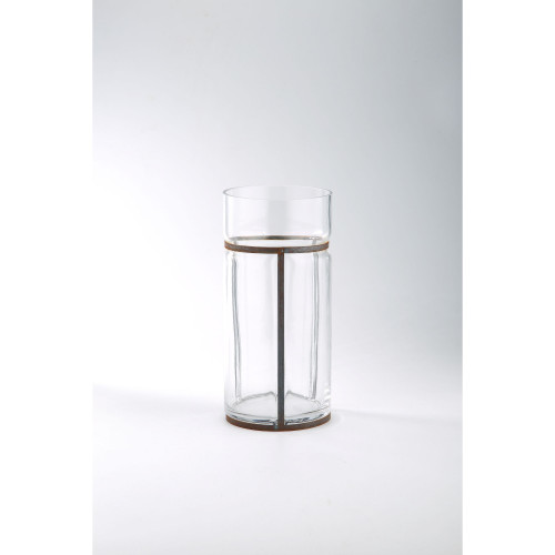 11" Clear Cylindrical Hand Blown Glass Vase with Accent - IMAGE 1