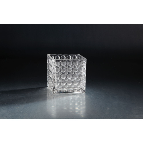 6" Crystal Clear Square Glass Candle Holder Table Top - IMAGE 1