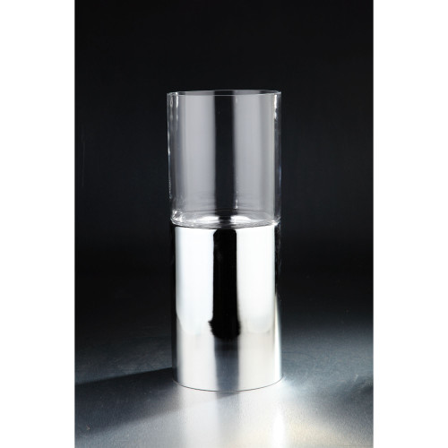 21.5" Clear and Silver Cylindrical Hand Blown Glass Vase - IMAGE 1