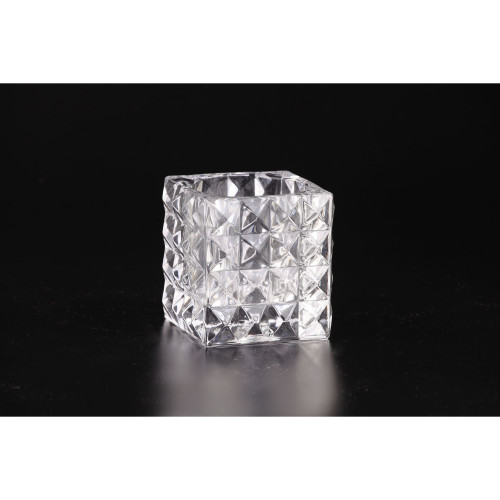 4" Crystal Clear Square Glass Candle Holder Tabletop - IMAGE 1