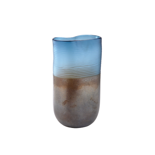 15.5" Blue and Brown Striped Glass Vase - IMAGE 1