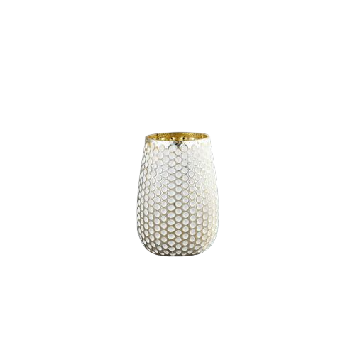 4.5" White Cylindrical Polka Dots Pattern Hand Blown Mercury Glass Vase - IMAGE 1