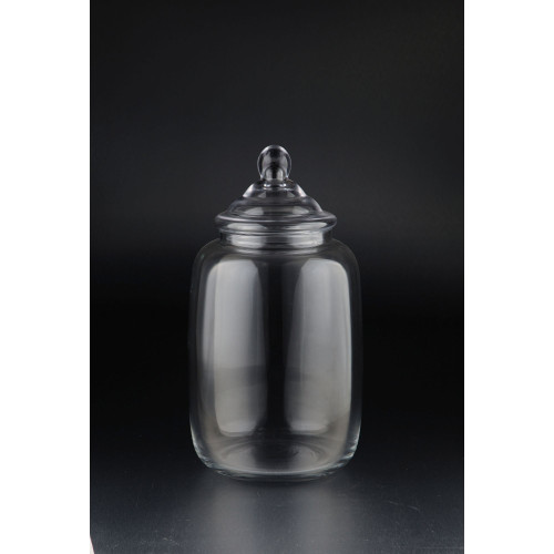 14" Clear Solid Cylindrical Hand Blown Glass Jar with Lid - IMAGE 1