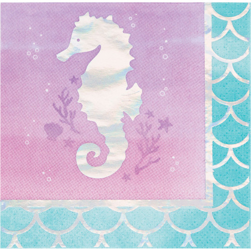 Club Pack of 192 Pink and Blue 3-Ply Sea Horse Printed Beverage Napkins 5" - IMAGE 1