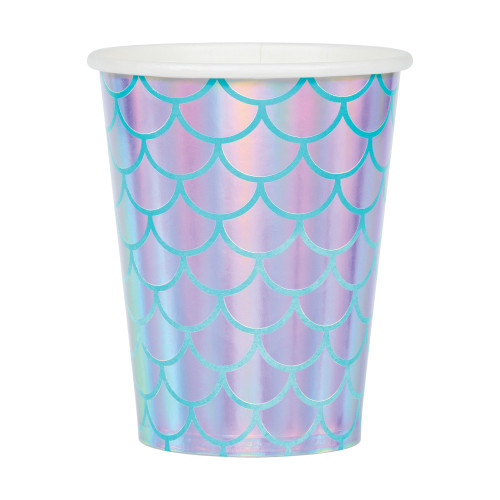 Club Pack of 96 White and Blue Iridescent Mermaid Party Cups 3.75" - IMAGE 1