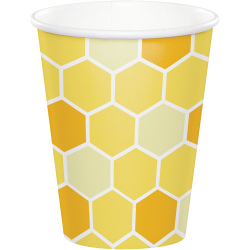 Club Pack of 96 Yellow and White Bumblebee Baby Cups 9 oz. - IMAGE 1