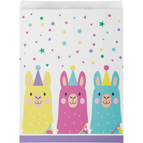 Club Pack of 120 White and Pink Llama Printed Large Treat Bags 8.75" - IMAGE 1