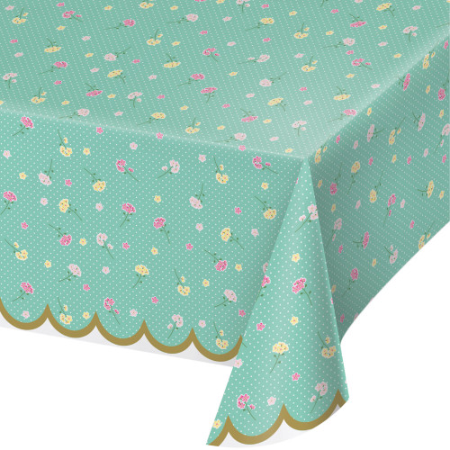 Set of 6 Green and Yellow Floral Tablecloth 102" - IMAGE 1