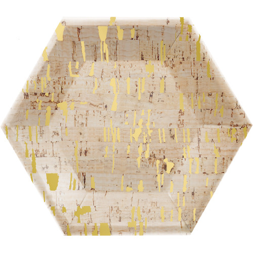 Club Pack of 48 Gold and Yellow Cork Dessert Hexagon Plates 9" - IMAGE 1