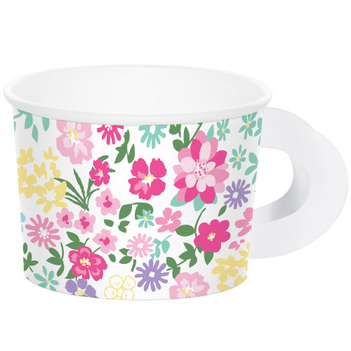 Club Pack of 96 Green and Pink Floral Tea Party Treat Cups - IMAGE 1
