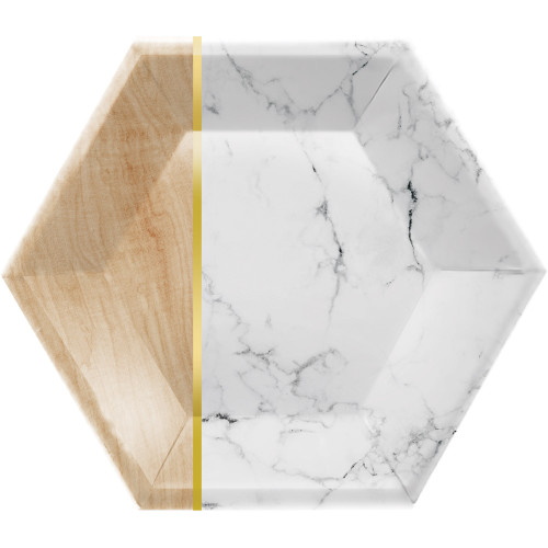 Club Pack of 48 Gold and White Marble Banquet Hexagon Plates 11.5" - IMAGE 1