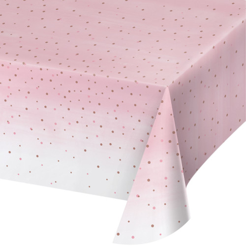 Set of 6 Pink and White Dotted Tablecloth 102" - IMAGE 1