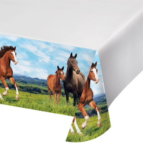Pack of 6 Green and Brown Horse and Pony Rectangular Tablecloths 102" - IMAGE 1