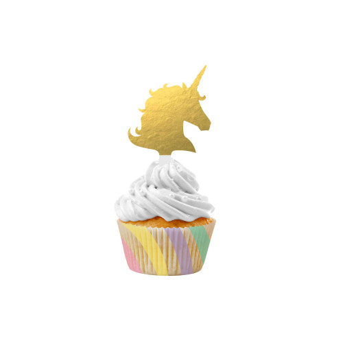 Club Pack of 72 Gold and White Unicorn Sparkle Cupcake Kit 2.75" - IMAGE 1